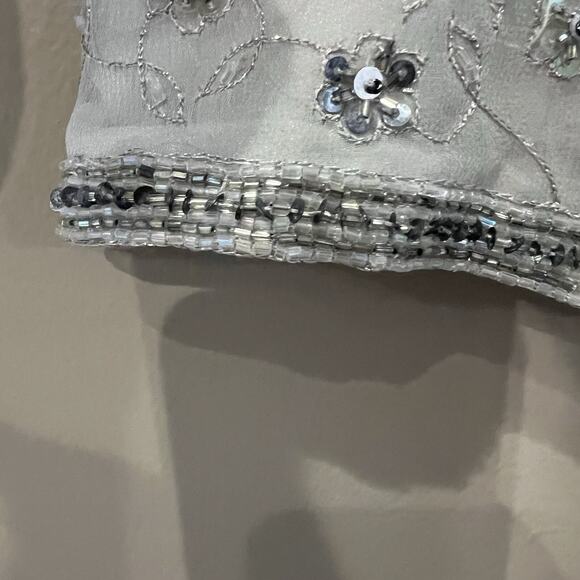 Adriana Papell Blouse 16W Gray Silver Silk Sequins Beaded Formal Evening Gatsby - Picture 2 of 7